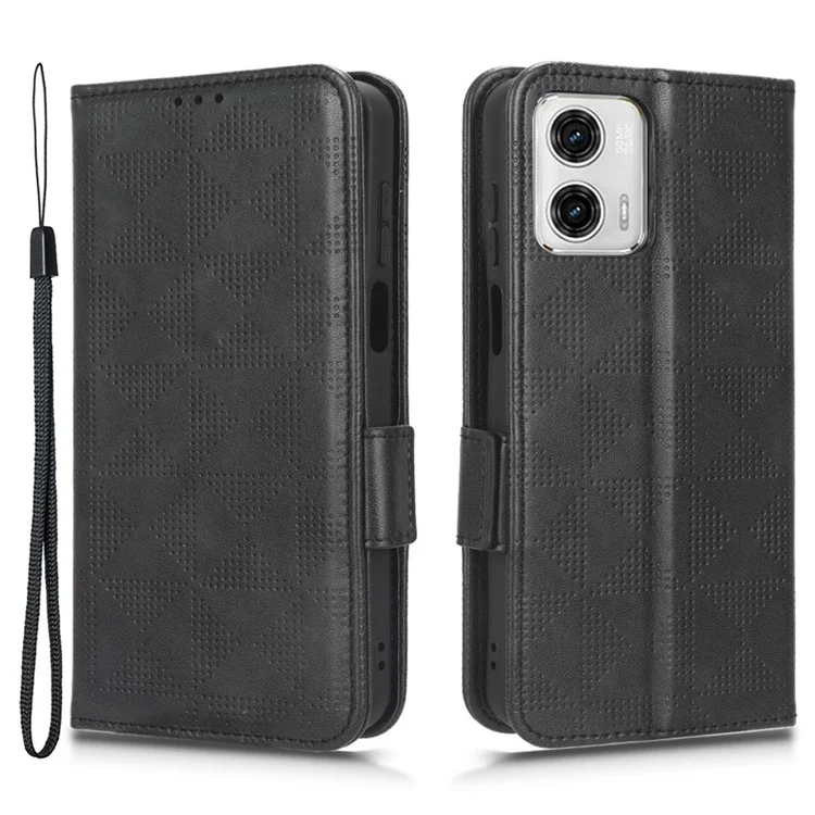 For Motorola Moto G73 5G Flip Leather Wallet Cover Imprinted Triangle Pattern Shockproof Phone Case Stand - Black