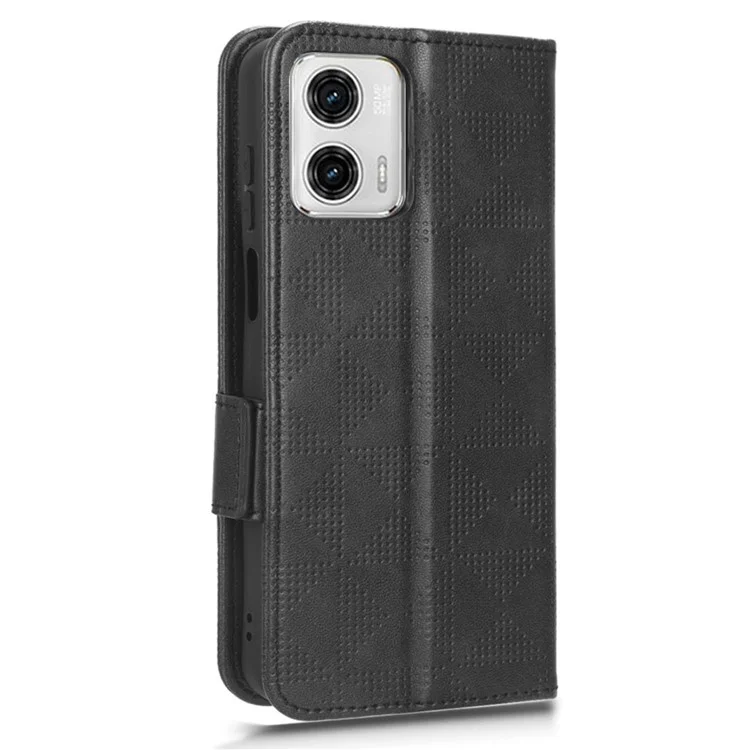 For Motorola Moto G73 5G Flip Leather Wallet Cover Imprinted Triangle Pattern Shockproof Phone Case Stand - Black