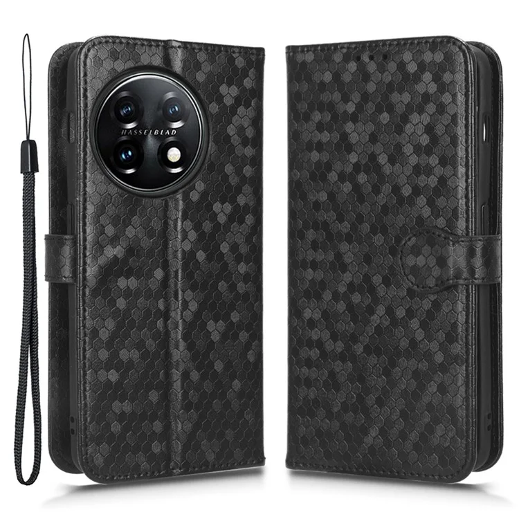 Для OnePlus Ace 2 5G / OnePlus 11R 5G Кожаный чехол-книжка с узором в горошек - Черный