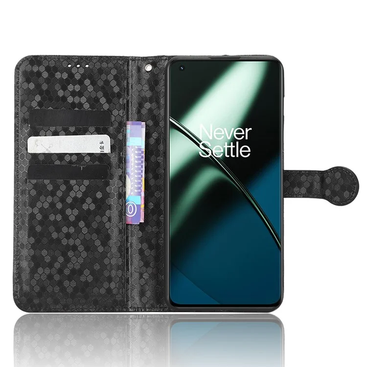 Для OnePlus Ace 2 5G / OnePlus 11R 5G Кожаный чехол-книжка с узором в горошек - Черный
