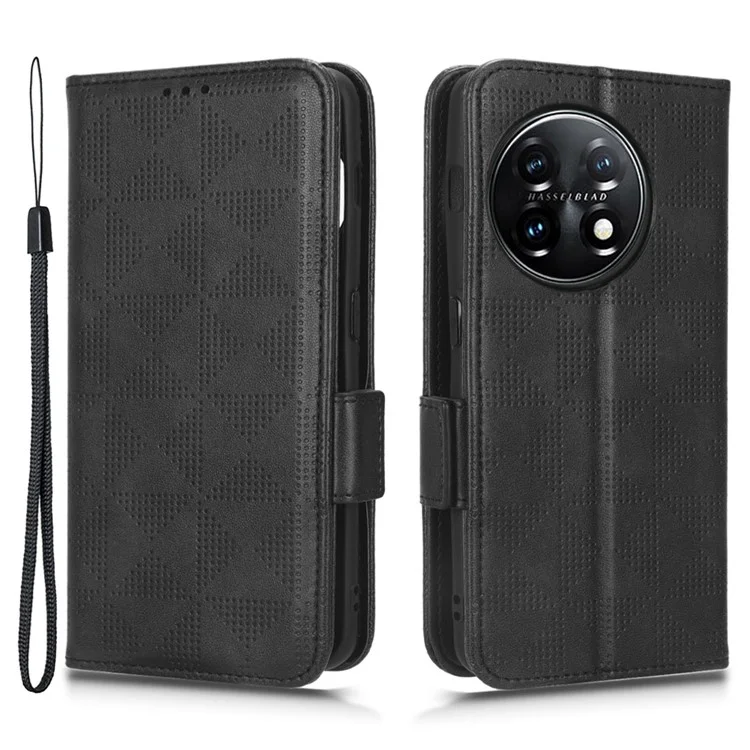 Flip Leather Phone Cover For OnePlus Ace 2 5G / 11R 5G , Wallet Stand Imprinted Triangle Pattern Phone Case - Black