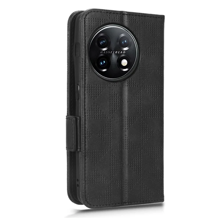 Flip Leather Phone Cover For OnePlus Ace 2 5G / 11R 5G , Wallet Stand Imprinted Triangle Pattern Phone Case - Black