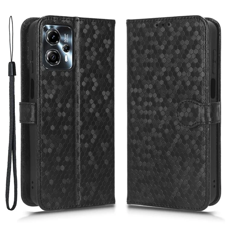 Cell Phone Cover for Motorola Moto G13 4G / G23 4G , Dot Pattern Imprinted Wallet PU Leather Phone Case - Black