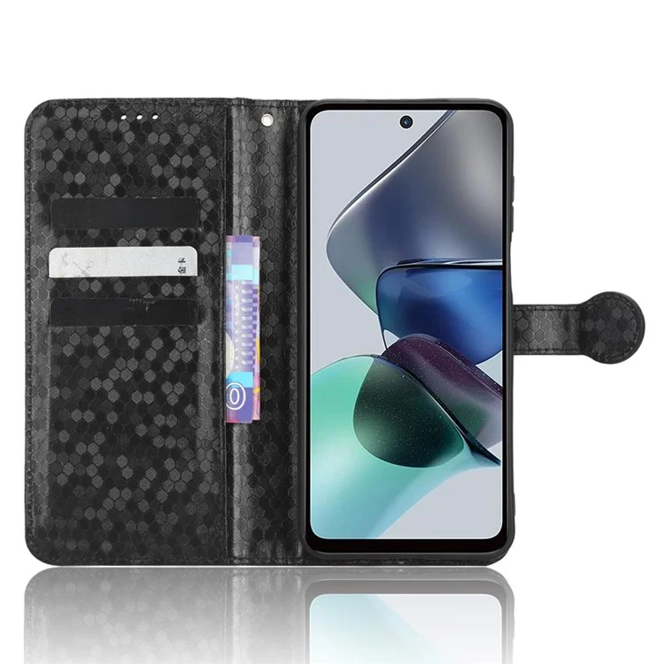 Cell Phone Cover for Motorola Moto G13 4G / G23 4G , Dot Pattern Imprinted Wallet PU Leather Phone Case - Black