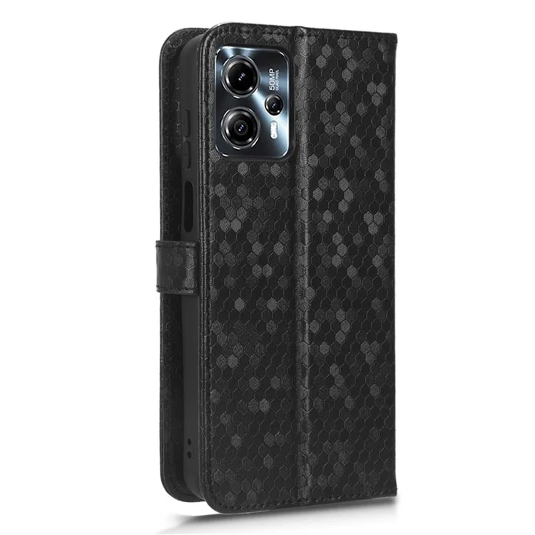 Cell Phone Cover for Motorola Moto G13 4G / G23 4G , Dot Pattern Imprinted Wallet PU Leather Phone Case - Black