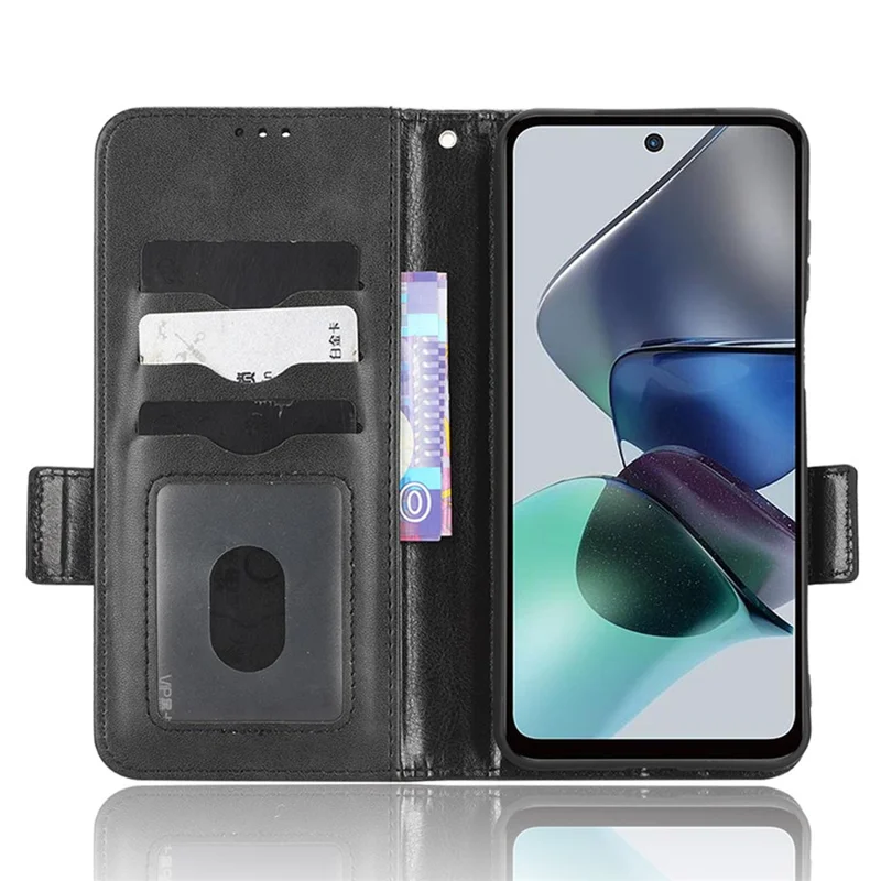 For Motorola Moto G13 4G / G23 4G Læder Telefonbeskyttelse Med Wallet Stådesign, Indgraveret Trekantmønster, Anti-skramme Telefoncase - Sort
