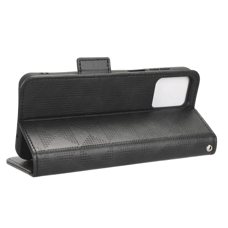 For Motorola Moto G13 4G / G23 4G Læder Telefonbeskyttelse Med Wallet Stådesign, Indgraveret Trekantmønster, Anti-skramme Telefoncase - Sort