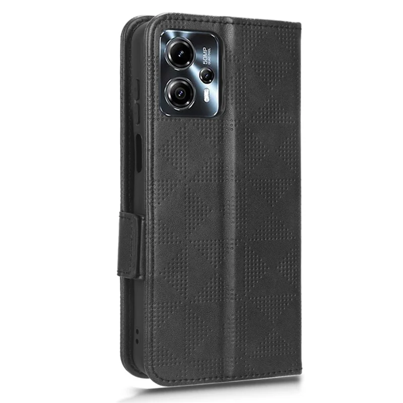 For Motorola Moto G13 4G / G23 4G Læder Telefonbeskyttelse Med Wallet Stådesign, Indgraveret Trekantmønster, Anti-skramme Telefoncase - Sort