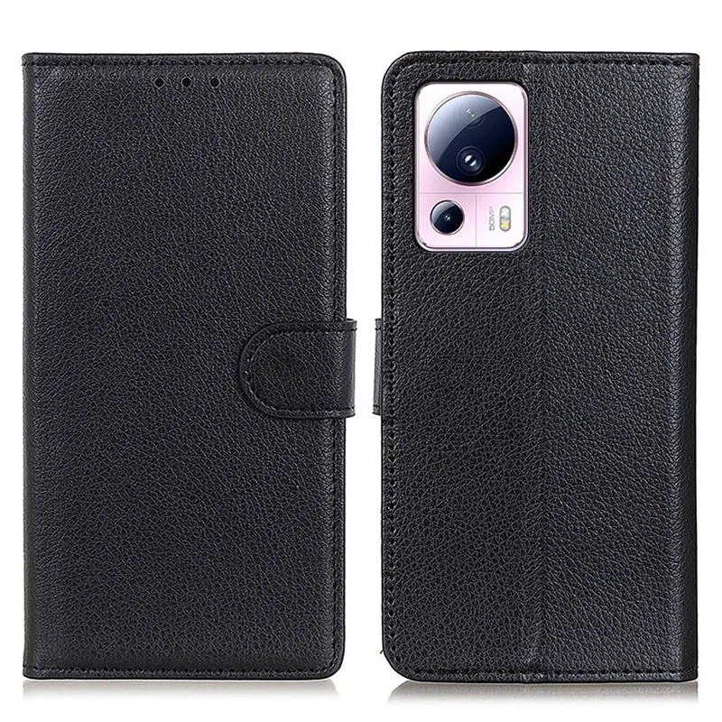 Для Xiaomi 13 Lite / Civi 2 5G Ударопрочный чехол для телефона Litchi Texture Wallet Stand Leather Mobile Phone Cover - Черный