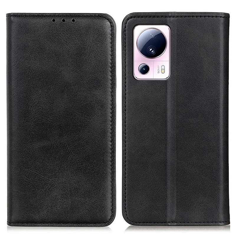 Split Leather Phone Case for Xiaomi 13 Lite / Civi 2 5G , Wallet Stand Full Protection Cell Phone Cover - Black