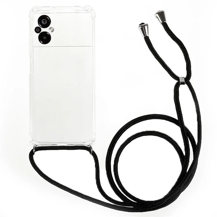 Per Xiaomi Poco M5 4G Clear Phone Case Rinforzo agli Angoli Cuscinetto TPU Copertura Posteriore con Cordino
