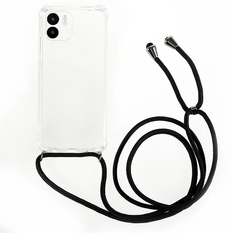 Para Xiaomi Redmi A1 4G / A2 4G Transparente TPU Phone Case Four Corner Airbag Protection Back Cover with Lanyard