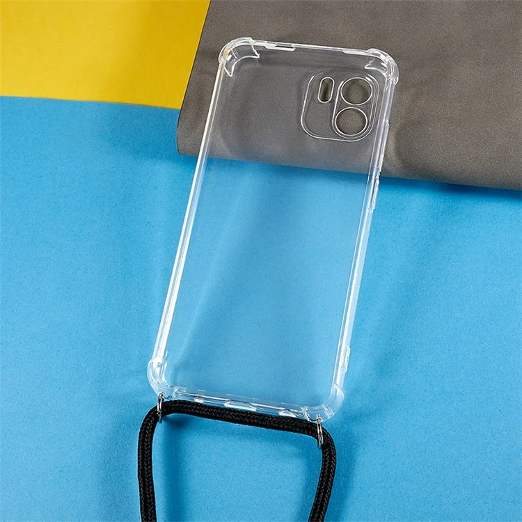 Para Xiaomi Redmi A1 4G / A2 4G Transparente TPU Phone Case Four Corner Airbag Protection Back Cover with Lanyard
