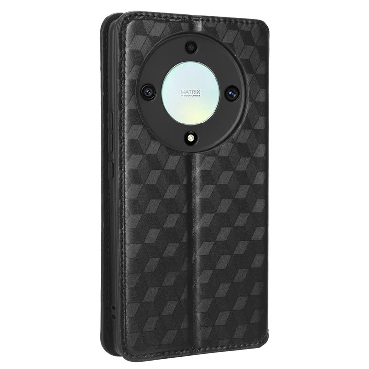For Honor X9a 5G / X40 5G / Magic5 Lite 5G Phone Leather Case Wallet Stand Imprinted Rhombus Pattern Phone Cover - Black