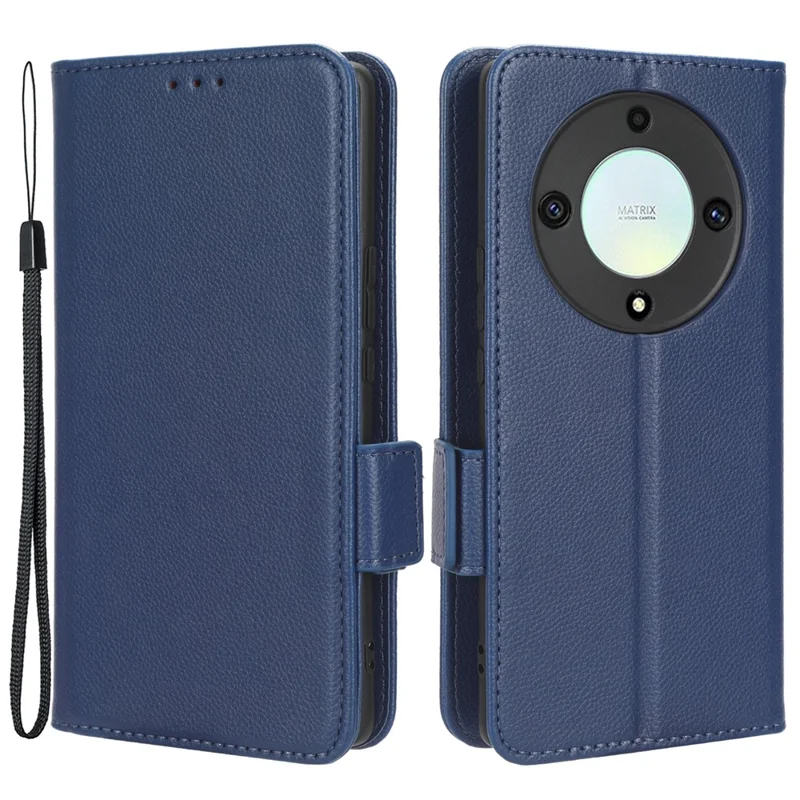 For Honor X9a 5G / X40 5G / Magic5 Lite 5G Phone Case Wallet Stand Litchi Texture Leather Phone Cover - Dark Blue