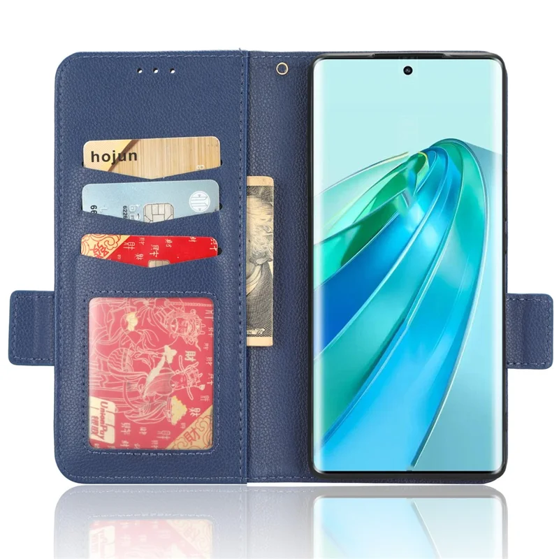 For Honor X9a 5G / X40 5G / Magic5 Lite 5G Phone Case Wallet Stand Litchi Texture Leather Phone Cover - Dark Blue