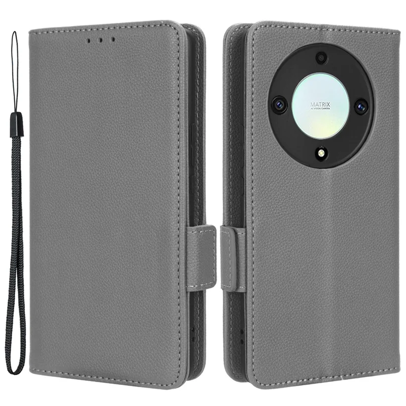 For Honor X9a 5G / X40 5G / Magic5 Lite 5G Phone Case Wallet Stand Litchi Texture Leather Phone Cover - Grey