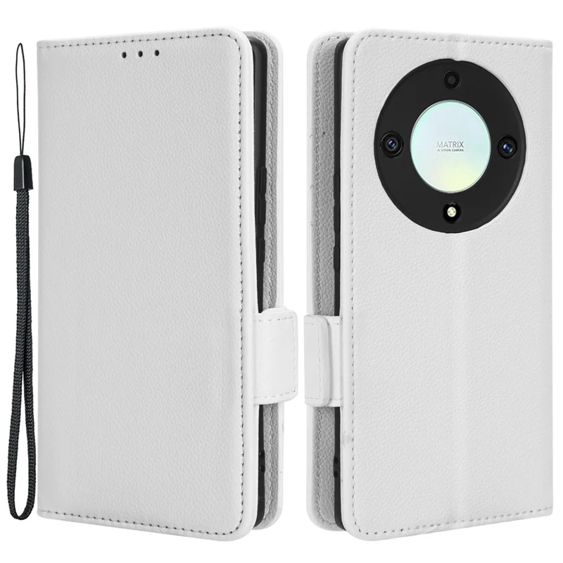 For Honor X9a 5G / X40 5G / Magic5 Lite 5G Phone Case Wallet Stand Litchi Texture Leather Phone Cover - White