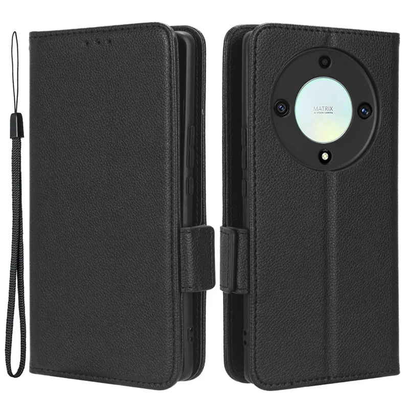 For Honor X9a 5G / X40 5G / Magic5 Lite 5G Phone Case Wallet Stand Litchi Texture Leather Phone Cover - Black