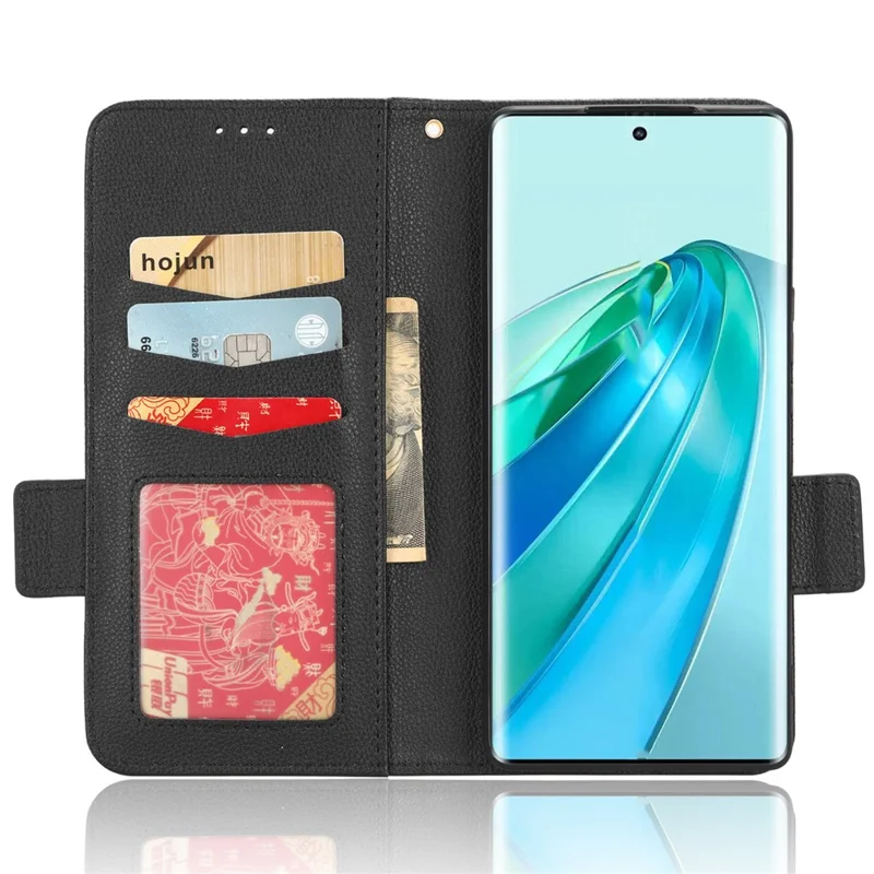 For Honor X9a 5G / X40 5G / Magic5 Lite 5G Phone Case Wallet Stand Litchi Texture Leather Phone Cover - Black