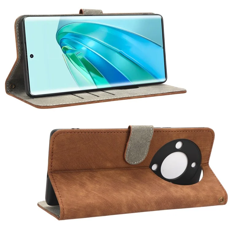 Funda de billetera con tapa y soporte de piel de cuero con bloqueo RFID para el teléfono For Honor X9a 5G / X40 5G / Magic5 Lite 5G - Marrón