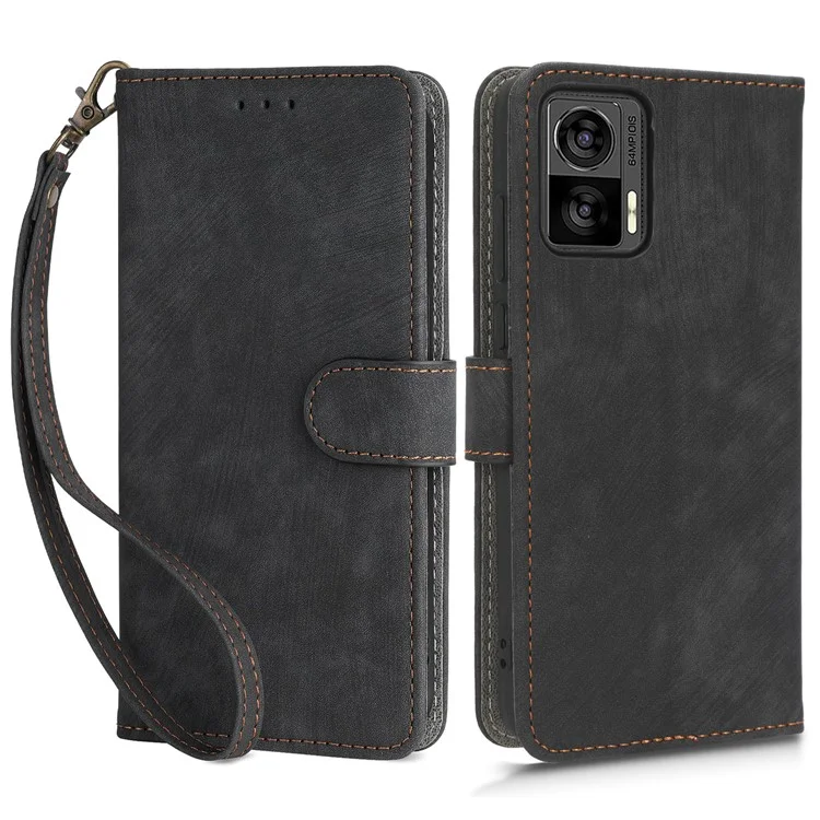 RFID Blocking Phone Case for Motorola Edge 30 Neo 5G , Leather Wallet Stand Phone Cover with Strap - Black