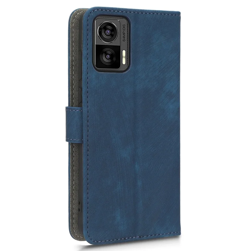RFID Blocking Phone Case for Motorola Edge 30 Neo 5G , Leather Wallet Stand Phone Cover with Strap - Blue