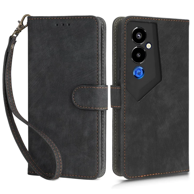 For TECNO Pova 4 Pro 4G LG8n Wallet Phone Case RFID Blocking Leather Stand Phone Cover with Strap - Black