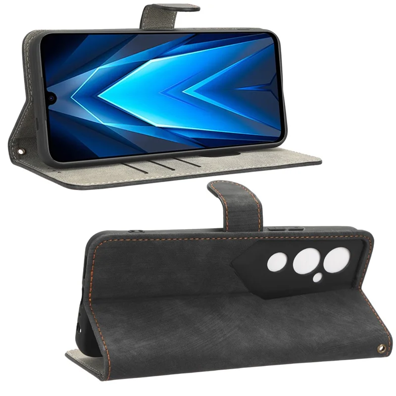 For TECNO Pova 4 Pro 4G LG8n Wallet Phone Case RFID Blocking Leather Stand Phone Cover with Strap - Black