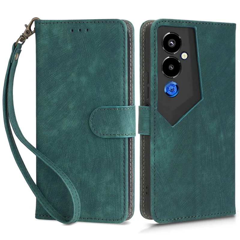 Til TECNO Pova 4 Pro 4G LG8n tegnebogstelefonbeskyttelse med RFID-blokerende læderstøtte og stropløsning - Grøn