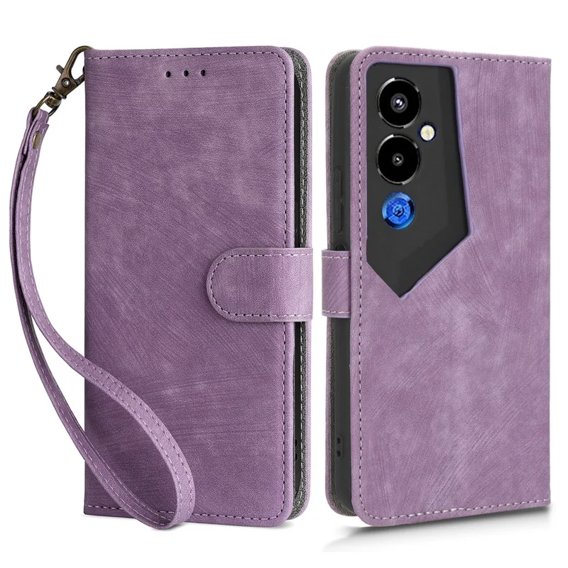 For TECNO Pova 4 Pro 4G LG8n Wallet Phone Case RFID Blocking Leather Stand Phone Cover with Strap - Purple