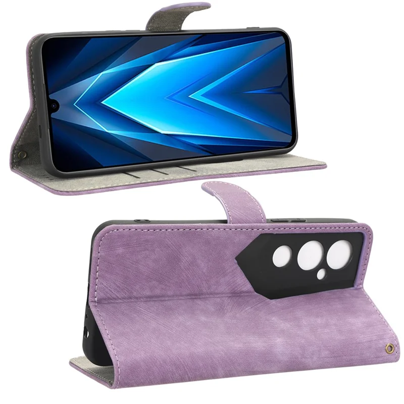 For TECNO Pova 4 Pro 4G LG8n Wallet Phone Case RFID Blocking Leather Stand Phone Cover with Strap - Purple