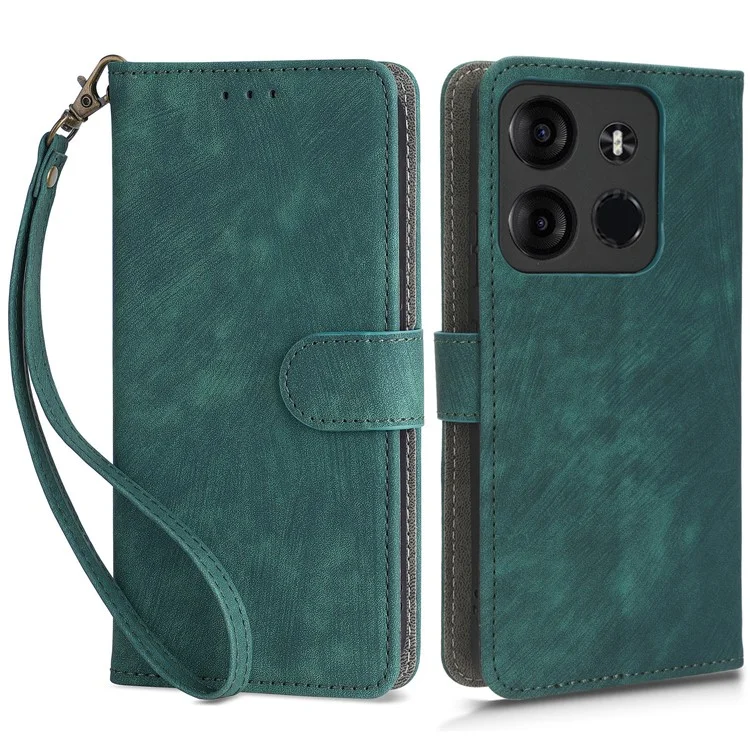 For TECNO Spark Go 2023 4G / Pop 7 / Pop 7 Pro / BF7 / Infinix Smart 7 / X6515 RFID Blocking Leather Case Wallet Stand with Strap - Green