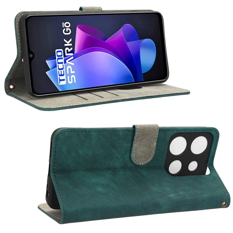 For TECNO Spark Go 2023 4G / Pop 7 / Pop 7 Pro / BF7 / Infinix Smart 7 / X6515 RFID Blocking Leather Case Wallet Stand with Strap - Green