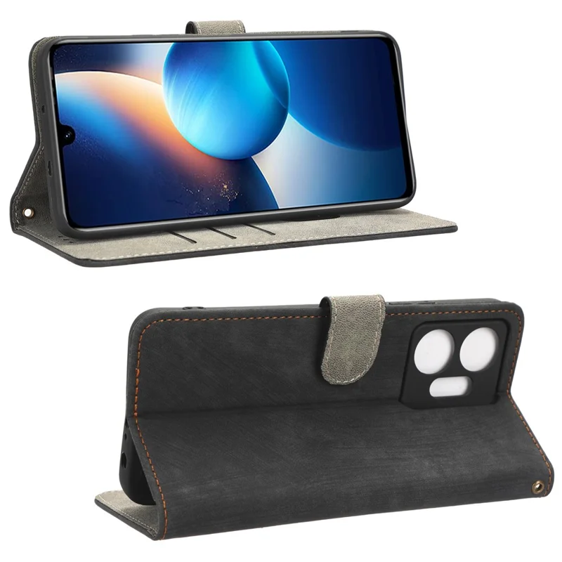 For Infinix Zero 20 4G X6821 Phone Stand Case RFID Blocking PU Leather Wallet Cover with Strap - Black