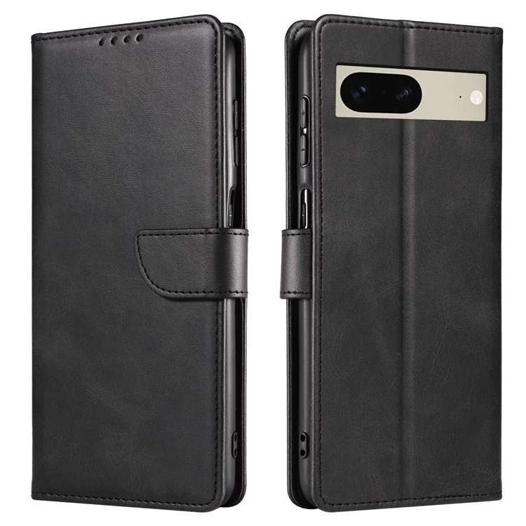 Para Google Pixel 7 5G Cuadrado Cierre del Teléfono Portada Resistente a Rasguños Flip Estuche de Cuero para Teléfono con Soporte Billetera - Negro