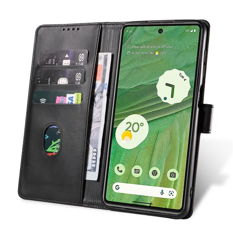 Para Google Pixel 7 5G Cuadrado Cierre del Teléfono Portada Resistente a Rasguños Flip Estuche de Cuero para Teléfono con Soporte Billetera - Negro