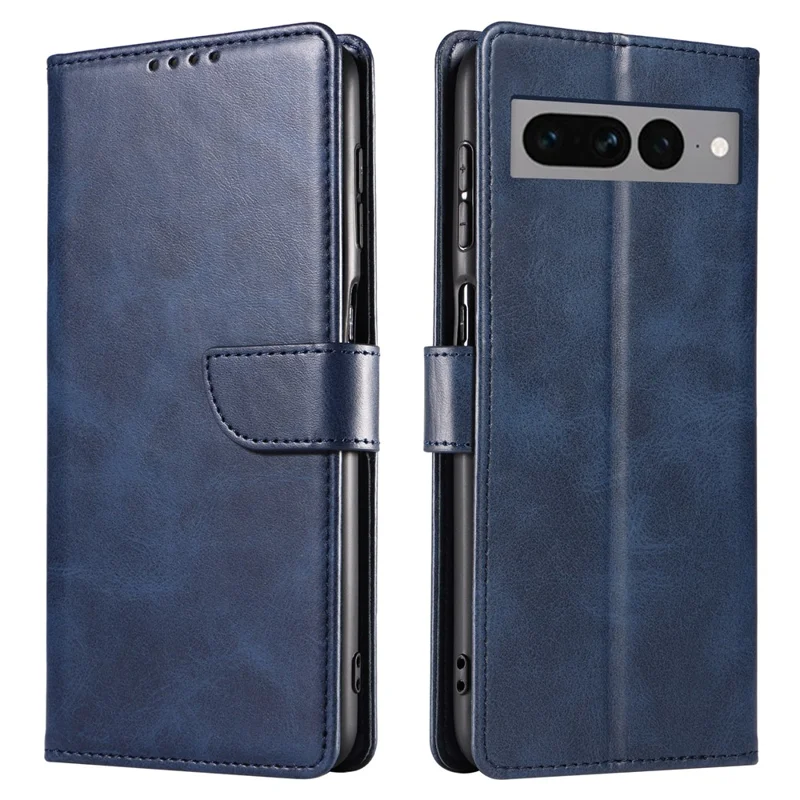 For Google Pixel 7 Pro 5G Anti-fall Phone Cover Square Clasp 
 Leather Phone Case with Stand Wallet - Blue