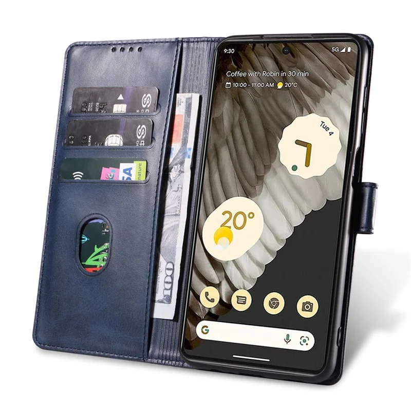 For Google Pixel 7 Pro 5G Anti-fall Phone Cover Square Clasp 
 Leather Phone Case with Stand Wallet - Blue