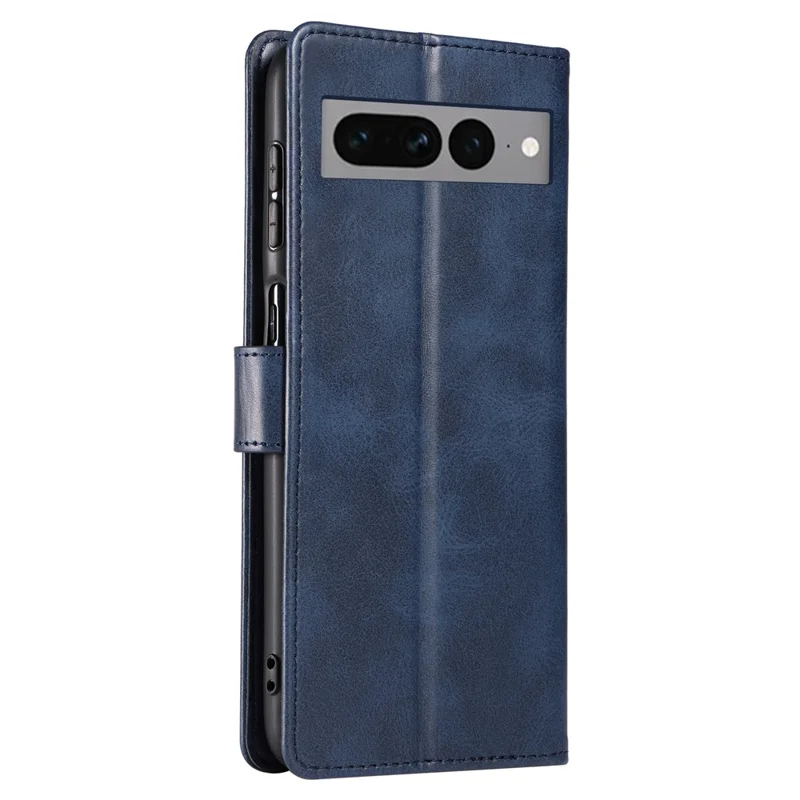 For Google Pixel 7 Pro 5G Anti-fall Phone Cover Square Clasp 
 Leather Phone Case with Stand Wallet - Blue