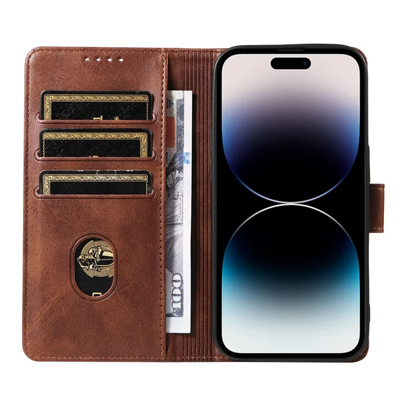 Cell Phone Cover For iPhone 14 Pro Max , Square Clasp Anti-shock Flip Leather Wallet Case with Stand - Brown