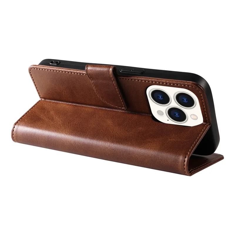 Cell Phone Cover For iPhone 14 Pro Max , Square Clasp Anti-shock Flip Leather Wallet Case with Stand - Brown