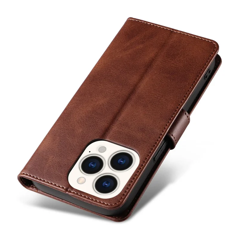 Cell Phone Cover For iPhone 14 Pro Max , Square Clasp Anti-shock Flip Leather Wallet Case with Stand - Brown
