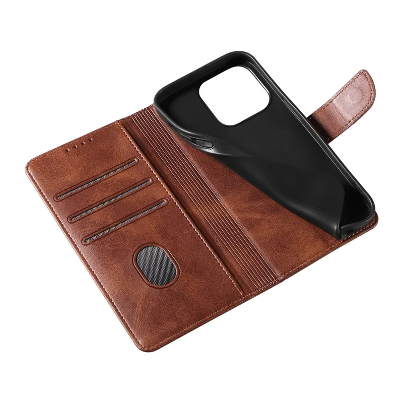 Cell Phone Cover For iPhone 14 Pro Max , Square Clasp Anti-shock Flip Leather Wallet Case with Stand - Brown