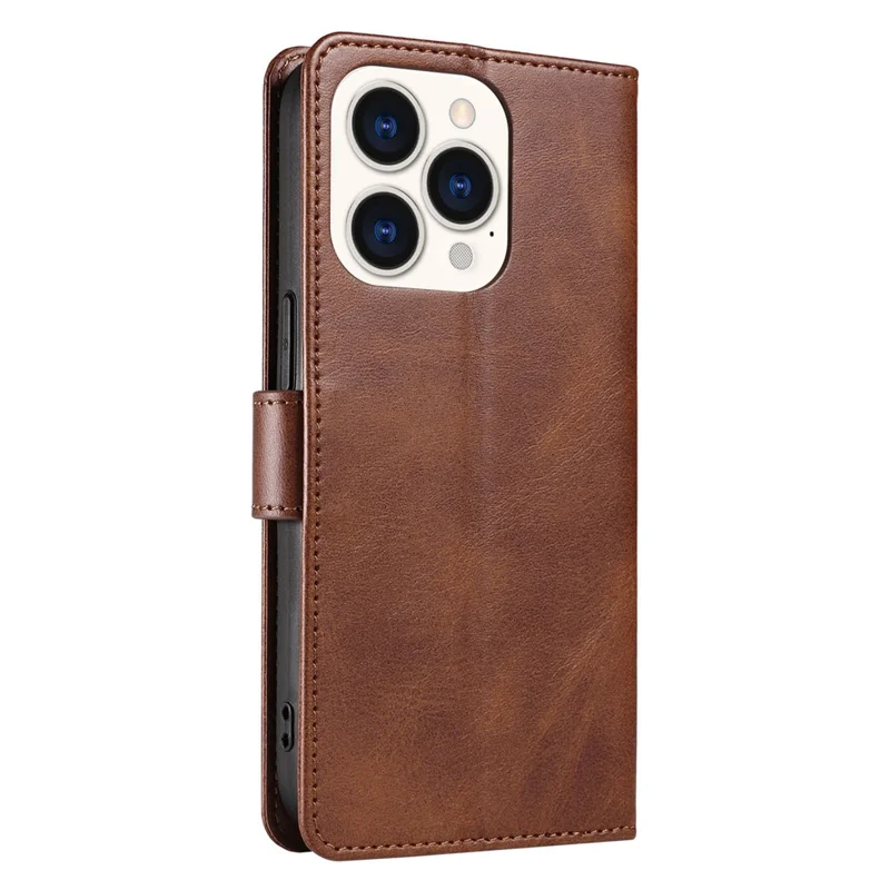 Cell Phone Cover For iPhone 14 Pro Max , Square Clasp Anti-shock Flip Leather Wallet Case with Stand - Brown