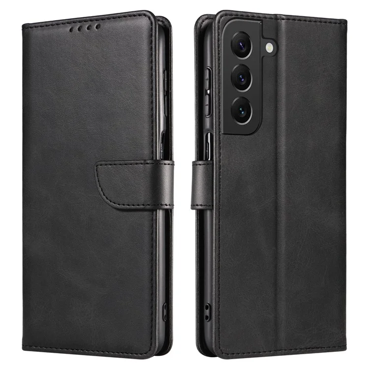 Funda de teléfono móvil cuadrada de piel con soporte para Samsung Galaxy S23+ - Negra