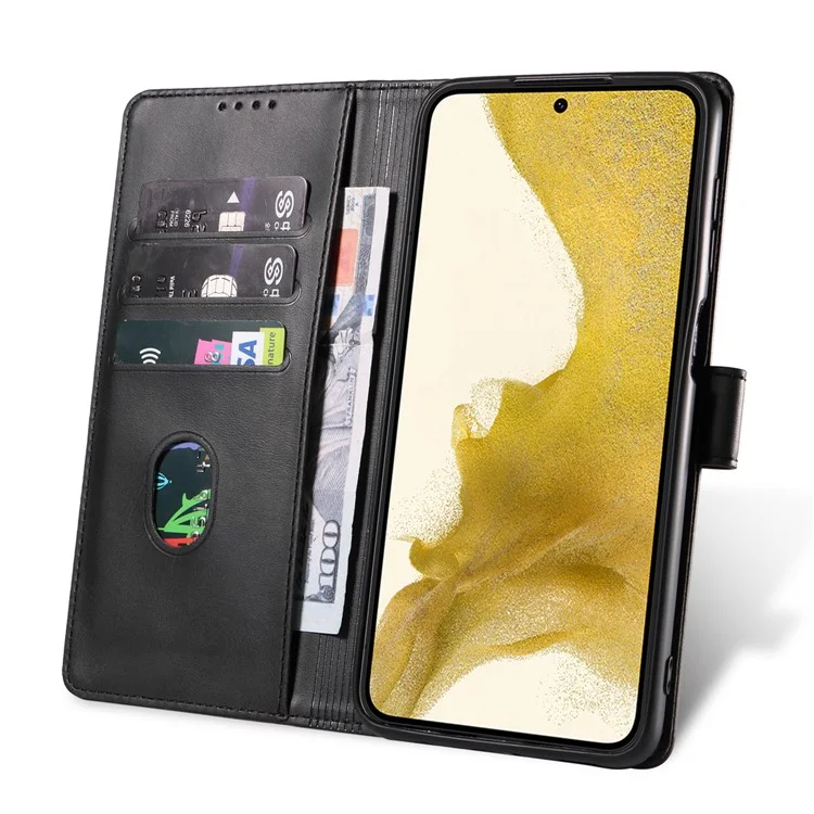 Funda de teléfono móvil cuadrada de piel con soporte para Samsung Galaxy S23+ - Negra