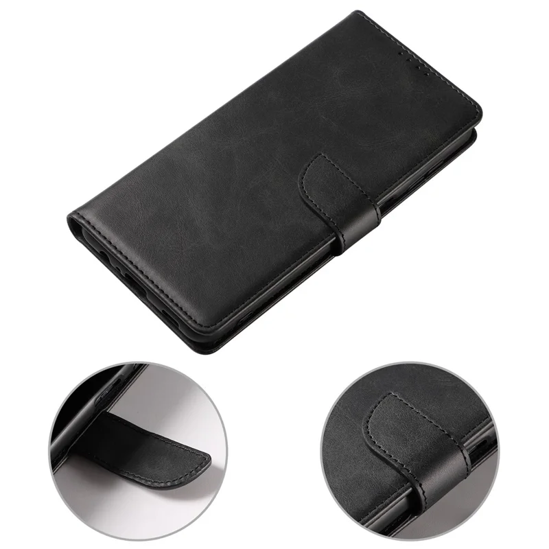 For Samsung Galaxy S23 Ultra Phone Leather Case Square Magnetic Clasp Stand Wallet Phone Cover - Black