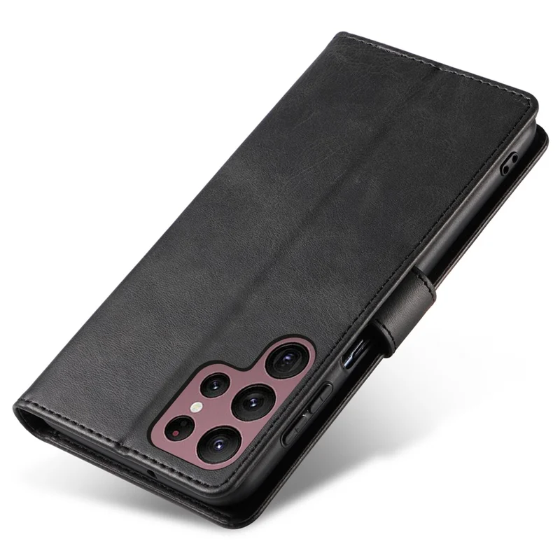 For Samsung Galaxy S23 Ultra Phone Leather Case Square Magnetic Clasp Stand Wallet Phone Cover - Black