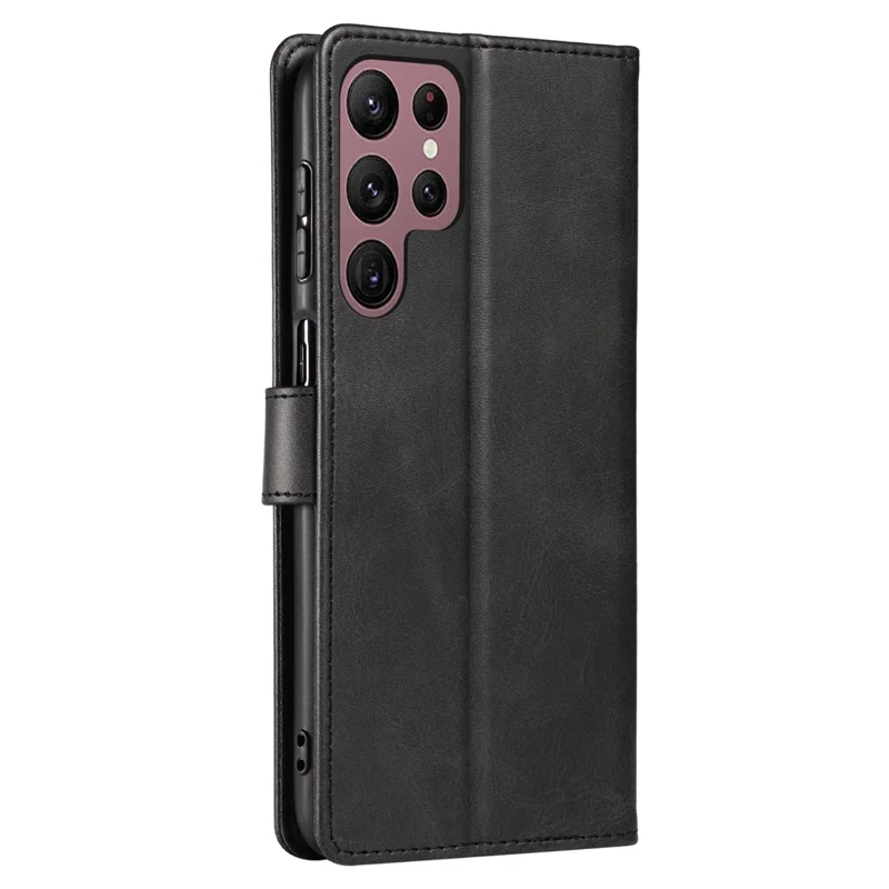 For Samsung Galaxy S23 Ultra Phone Leather Case Square Magnetic Clasp Stand Wallet Phone Cover - Black